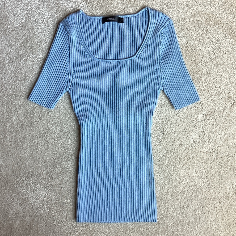 Blue Ribbed Knit bodysuit type sweater